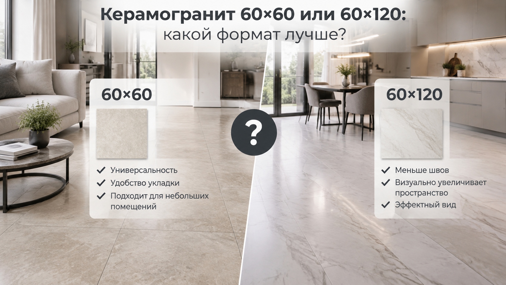 Керамогранит 60×60 или 60×120: какой формат лучше выбрать для интерьера
