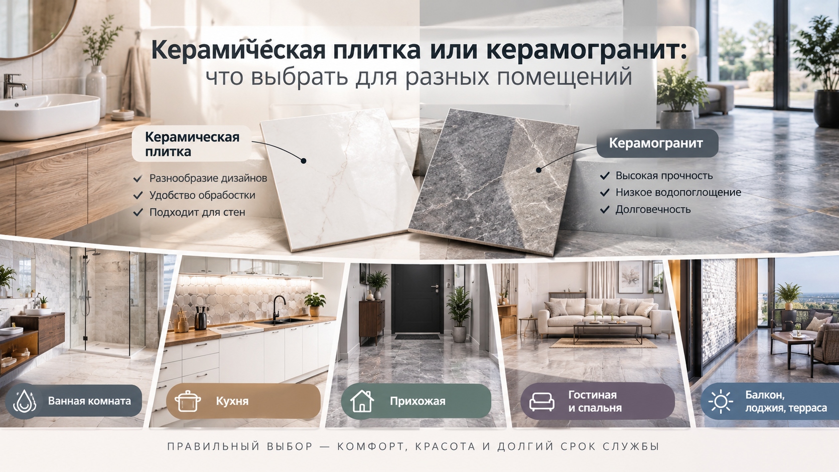 Керамическая плитка или керамогранит: что выбрать для разных помещений